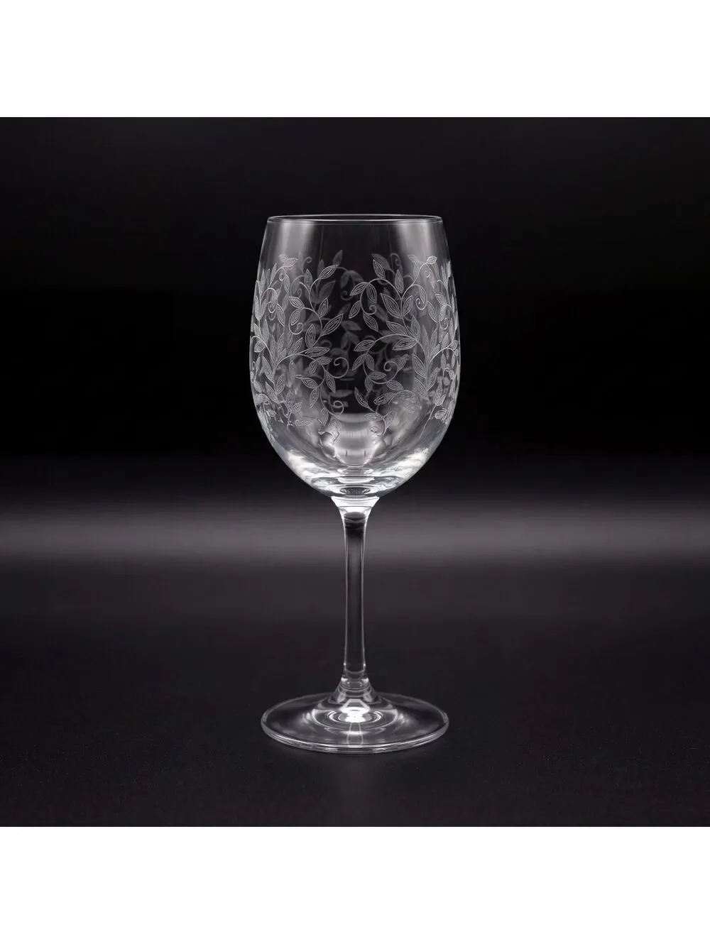 Vintage Etched Crystal Water Goblets Set of 4 Floral Vine Smooth Stem Glasses
